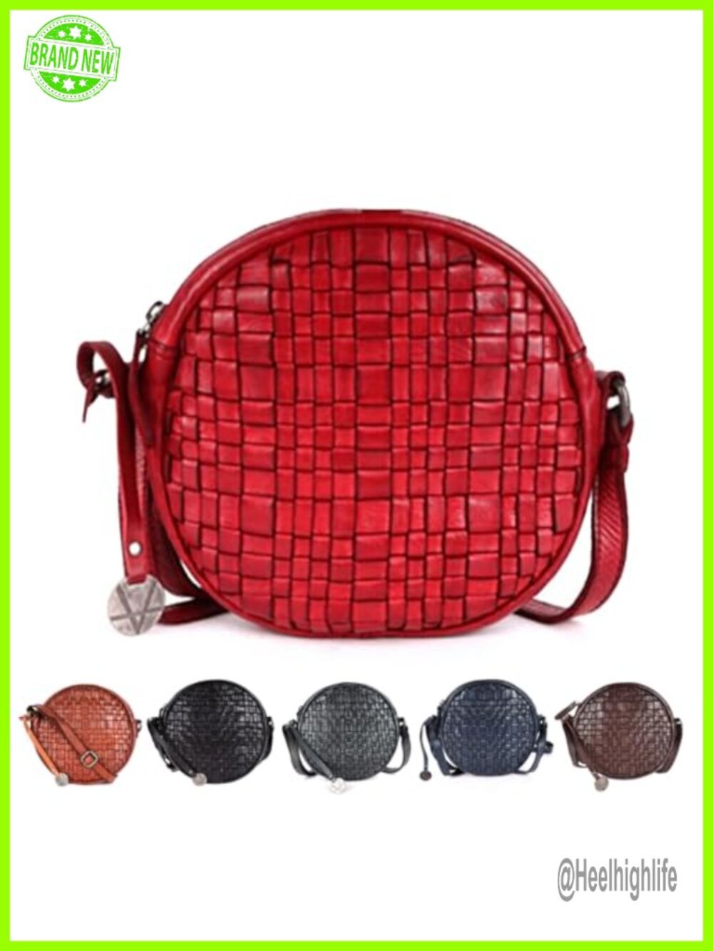 Genuine Leather Round Crossbody Sling Bag for Women Adjustable Strap